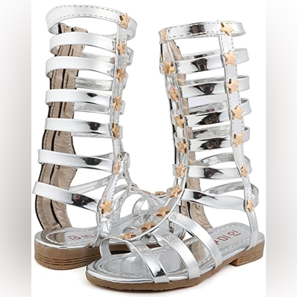 Silver Gladiator Sandals with Star Accents